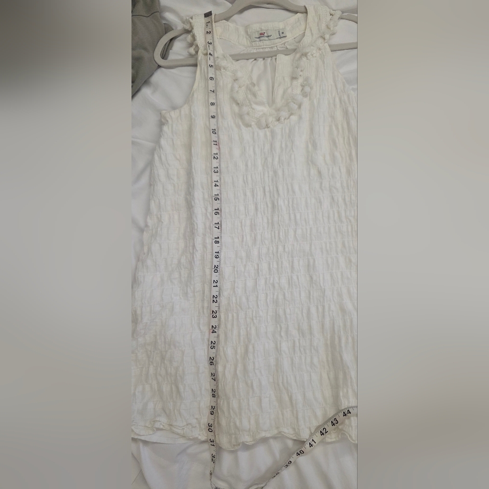 Vineyard Vines Medium White Textured Gauze Pom Pom Tunic Dress Lined Coastal - Picture 4 of 9